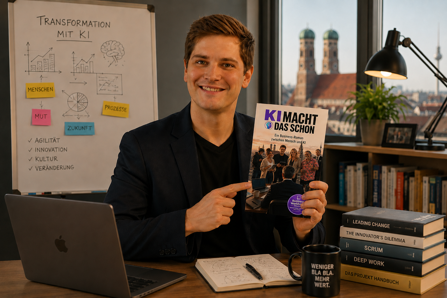 Dr. Dominic Lindner mit dem Business-Roman KI macht das schon in einem Workshop-Umfeld